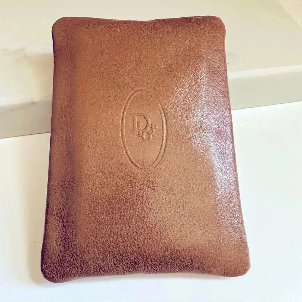 Vintage Unisex Christian Dior Embossed Logo Leather Tissue Holder For Purse - Picture 7 of 7
